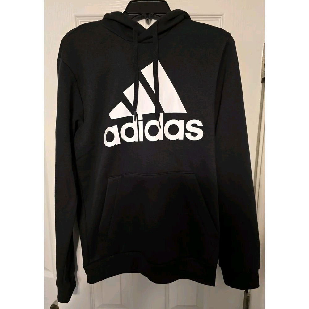 Adidas Mens Small Essentials Fleece Logo Spellout Pullover Black Hoodie GK9220